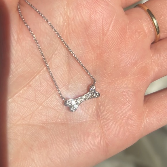 Rare Sydney Evan 14k White Gold Pave Diamond Dog Bone Necklace - Picture 4 of 9